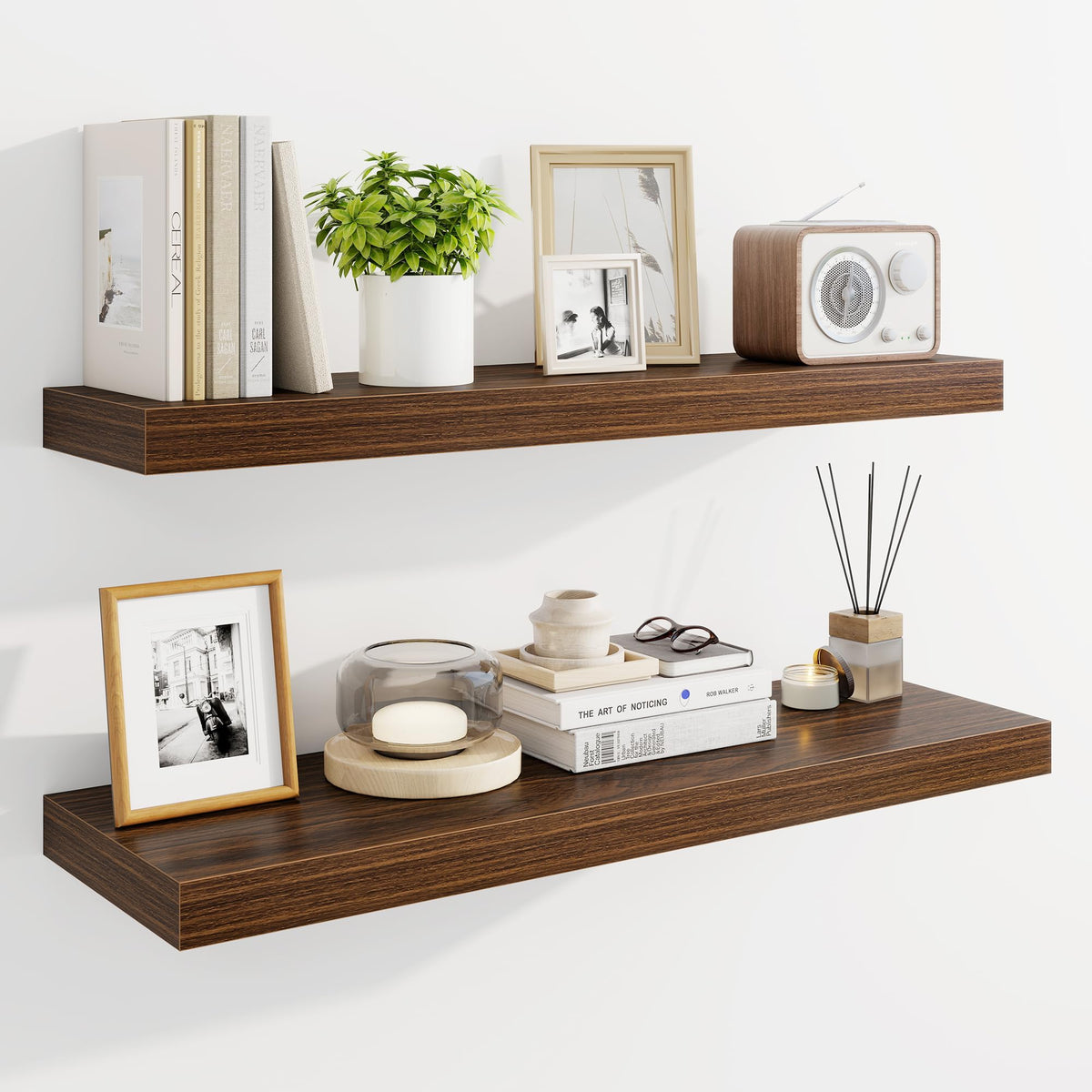 Marsmiles 55" Floating Shelves for Wall, Wooden Shelves with Invisible Brackets Set of 2, Rustic Farmhouse Wall Mounted Shelf for Kitchen Bathroom Living Room Study, White