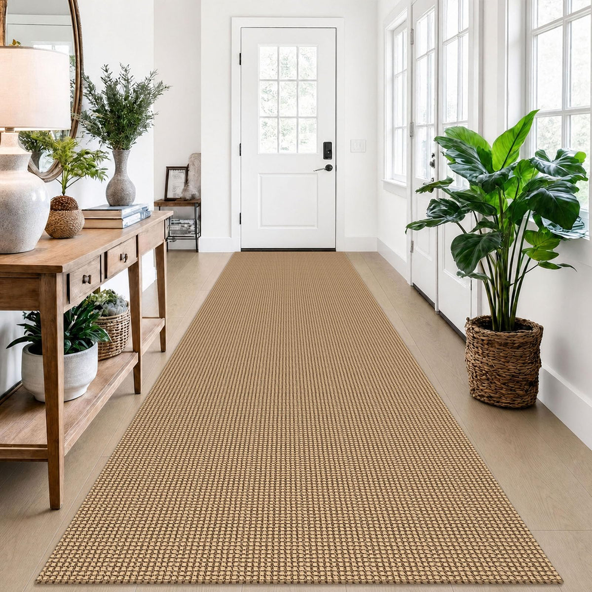EARTHALL Woven Area Rugs 6x9 Ft Washable Living Room Rugs Non Slip Rubber Backed Dining Room Rug Braided Bedroom Rugs Indoor Floor Carpet for Living Room, Bedroom, Dining Room, Beige/Ivory