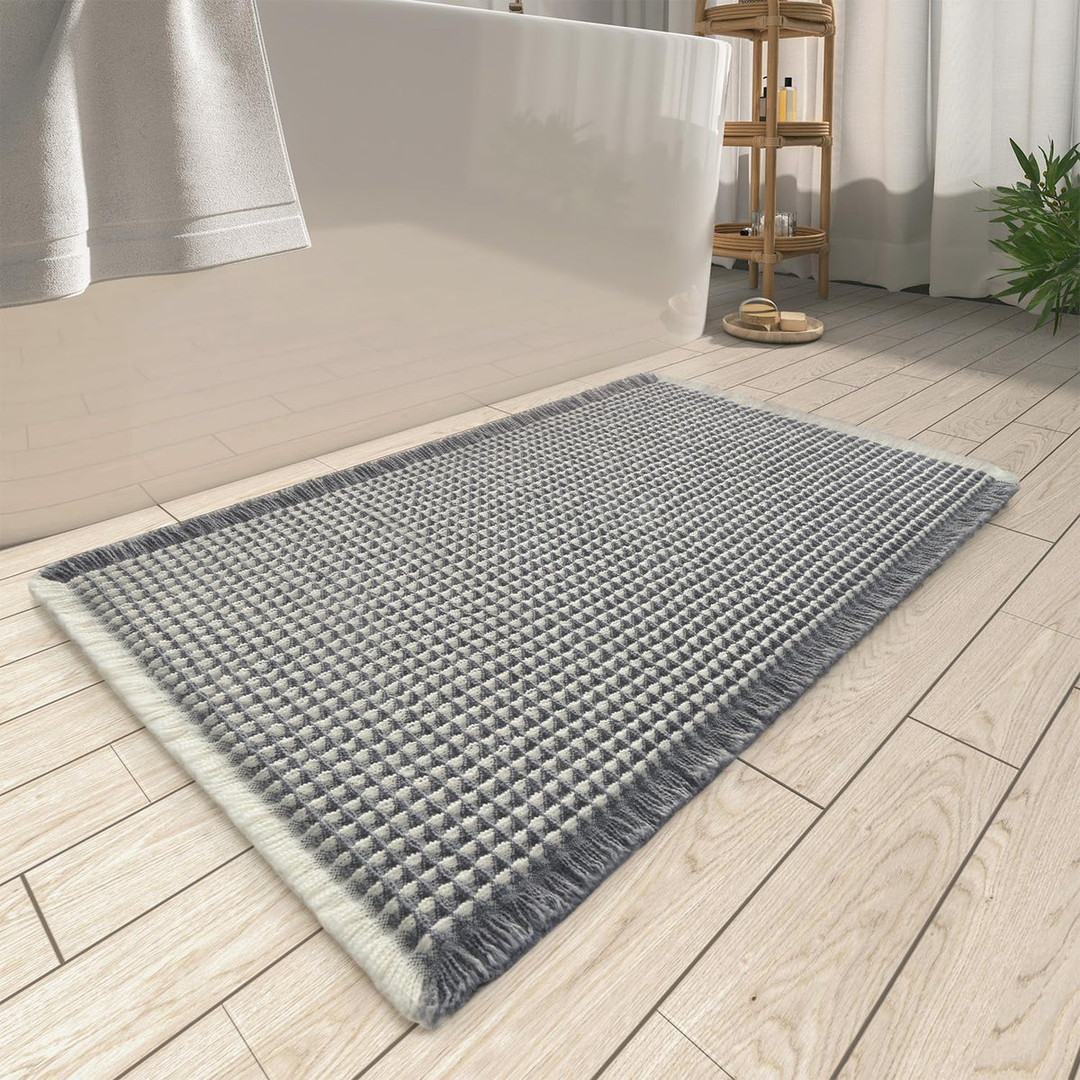 Upgraded Waffle Bath Mat Set of 2 Absorbent Bathroom Mat 18"x30" + 24"x48"