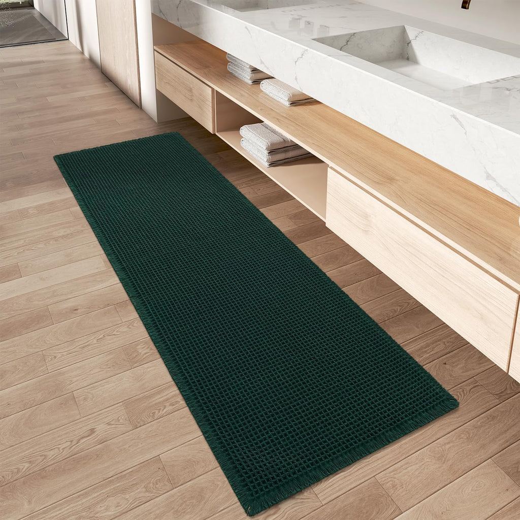 Upgraded Waffle Bath Mat Set of 2 Absorbent Bathroom Mat 18"x30" + 24"x48"