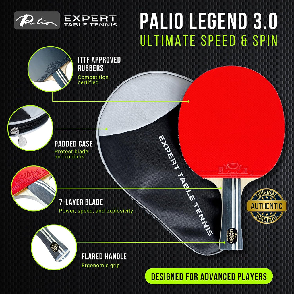 Palio Legend 3.0 Table Tennis Racket & Case | ITTF-Approved Advanced Ping Pong Paddle | Maximum Power, Speed & Spin