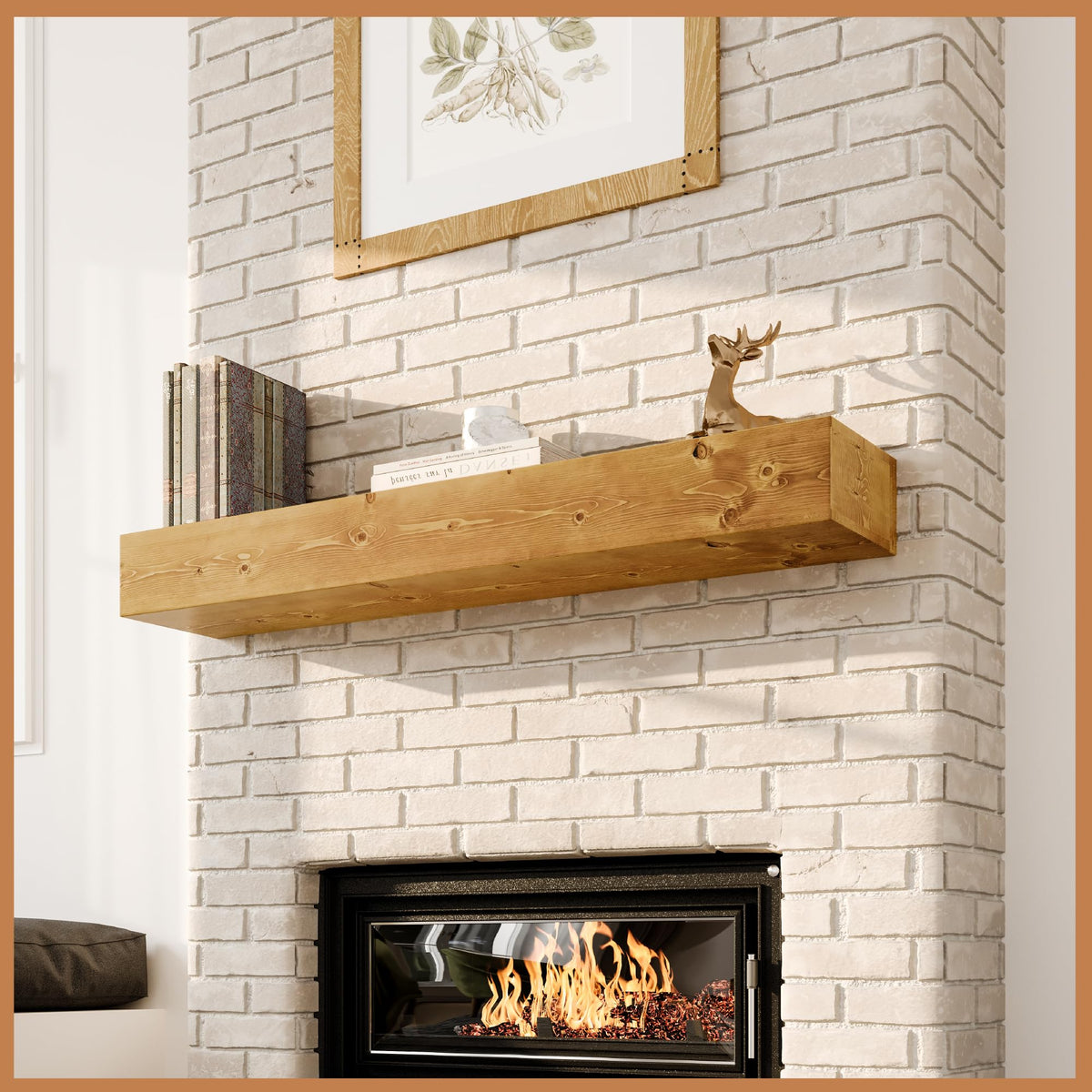 Avana Fireplace Mantel - Wall-Mounted Mantles for Over Fireplace - Farmhouse Fireplace Mantle Shelves - Handcrafted Wood Fireplace Mantels - Floating Mantel 72 Inches X 8 X 5 - Rustic Natural