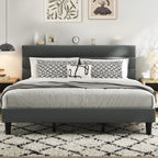 Fluest Queen Bed Frame, Platform Bed Frame with Velvet Upholstered Headboard, No Box Spring Needed, Sturdy Metal Support, Noise Free, Easy Assembly, Modern Bedroom Furniture, Beige