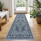 KUTA Vintage Extra Long Runners for Hallways 2.6x18ft Washable Blue White