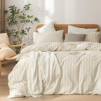 BESTOUCH Cotton Solid Duvet Cover Set Linen Feel Cornflower Blue Queen