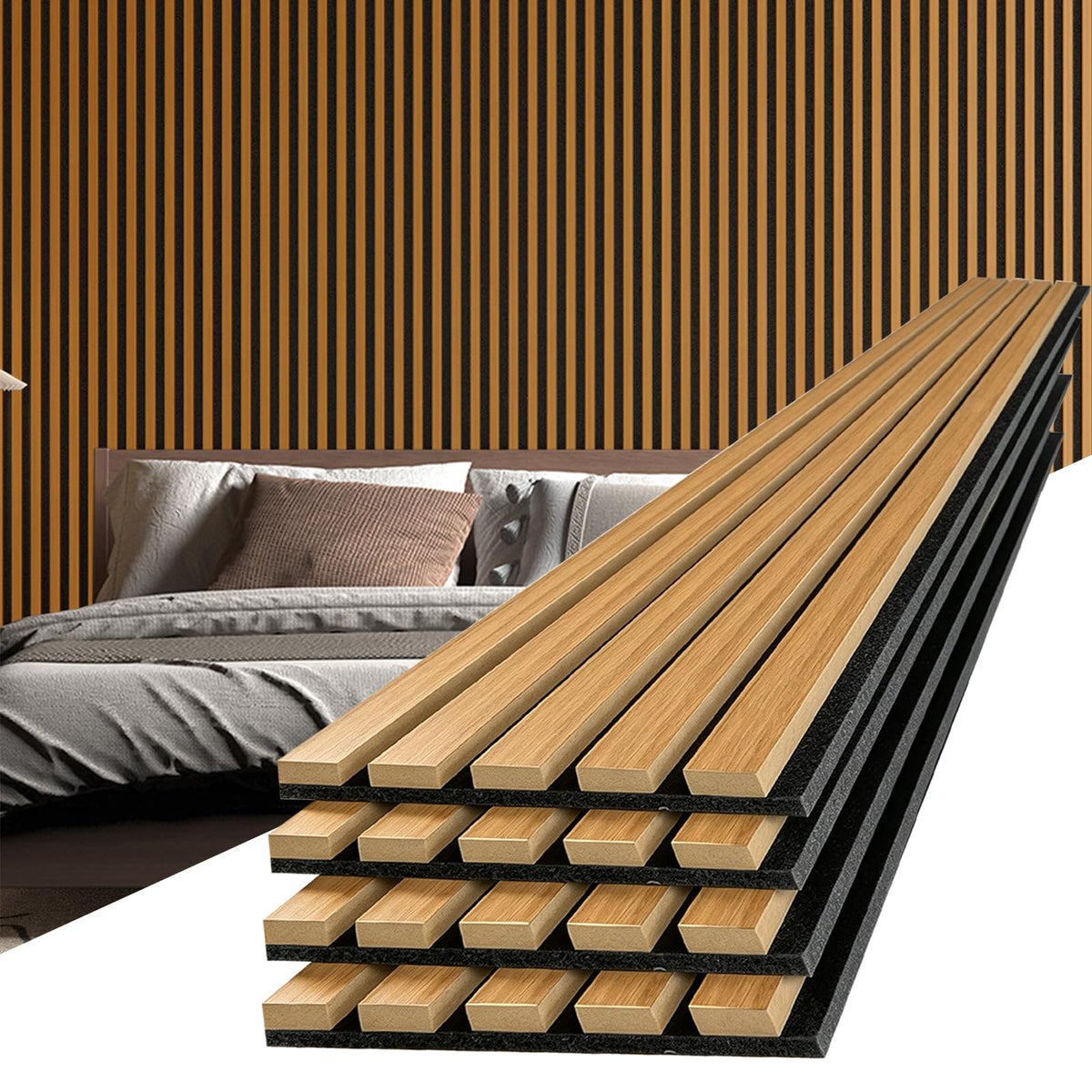 Art3d 6-Pack Soundproof Wood Slat Wall Panels, 94.5 x 7.9 Inch, Walnut