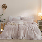 Duvet Cover Set Washed Cotton Embroidered Hem King 3‑Pcs