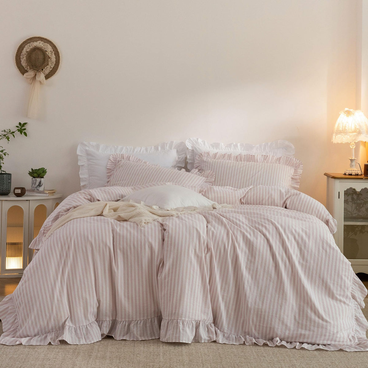 Duvet Cover Set Washed Cotton Embroidered Hem King 3‑Pcs
