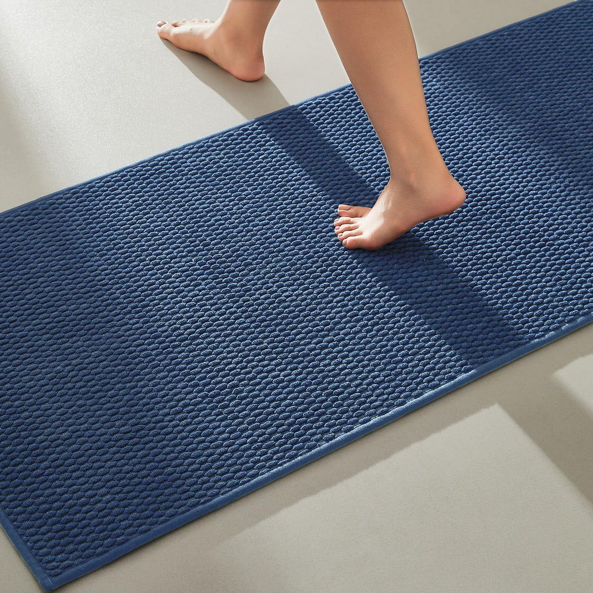 TYUU Bathroom Runner Rugs, Long Bath Mat Runner Washable Thin Quick Dry Low Pile Bathroom Runner Rugs Non Slip, Beige 24"x70"