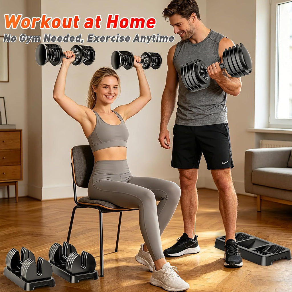 25/50lbs Adjustable Dumbbell Set of 2, 5-in-1 Free Weights Set