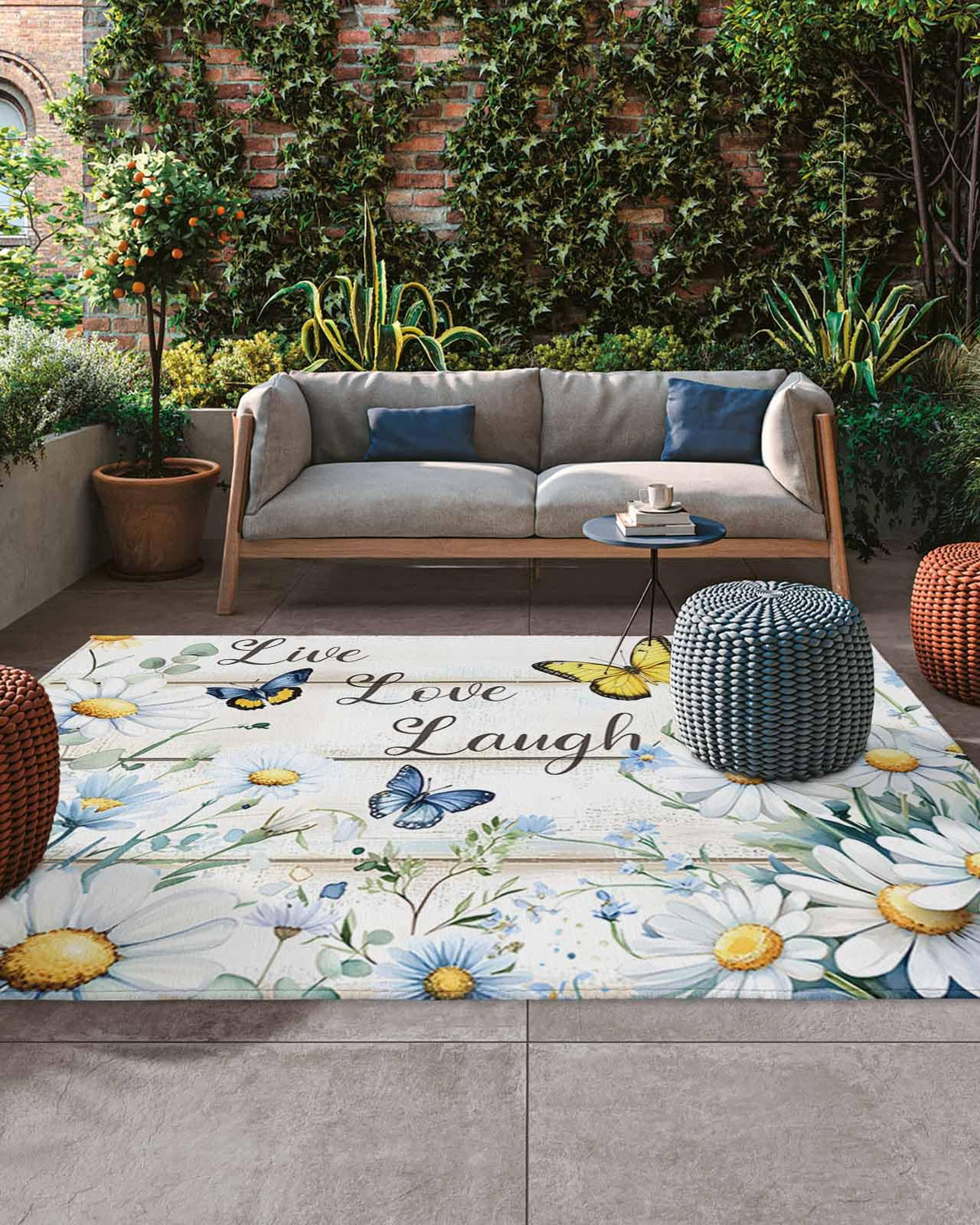 Welcome Summer Beach Outdoor Rug 5x8ft, Waterproof Indoor Outdoor Rug for Patio, Watercolor Ocean Camping Carpet Mat Outside Area Rug for RV Picnic Beach Balcony Deck Backyard