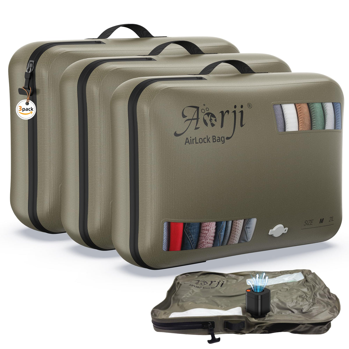 Travel Vacuum Bags w/Pump, 21L Vacuum Seal Bags for Travel