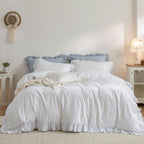 Duvet Cover Set Washed Cotton Embroidered Hem King 3‑Pcs