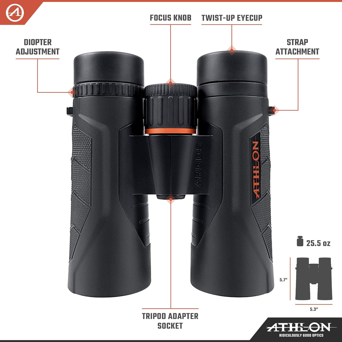 Athlon Optics 10x42 Argos G2 UHD Black Binoculars with Eye Relief for Adults and Kids, High-Powered Binoculars for Hunting, Birdwatching, and More