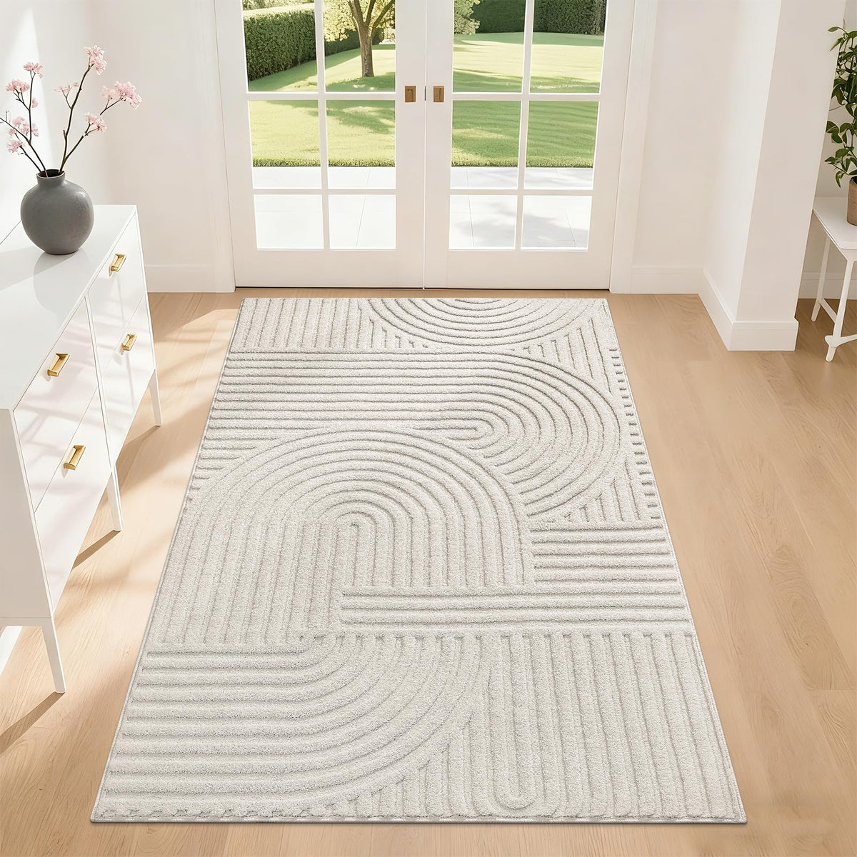 Pauwer 6x9 Area Rugs for Living Room, Modern Non Slip Washable Rug, Beige