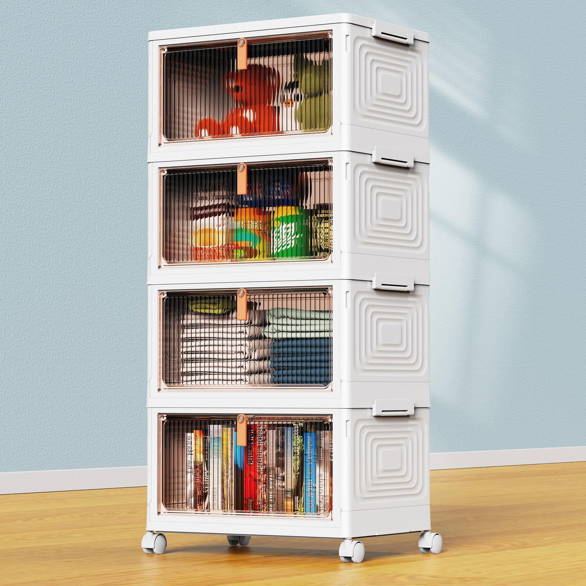 YFXCVSL 4 Tier Plastic Storage Bins with Lid 32QT, Stackable Storage Bins
