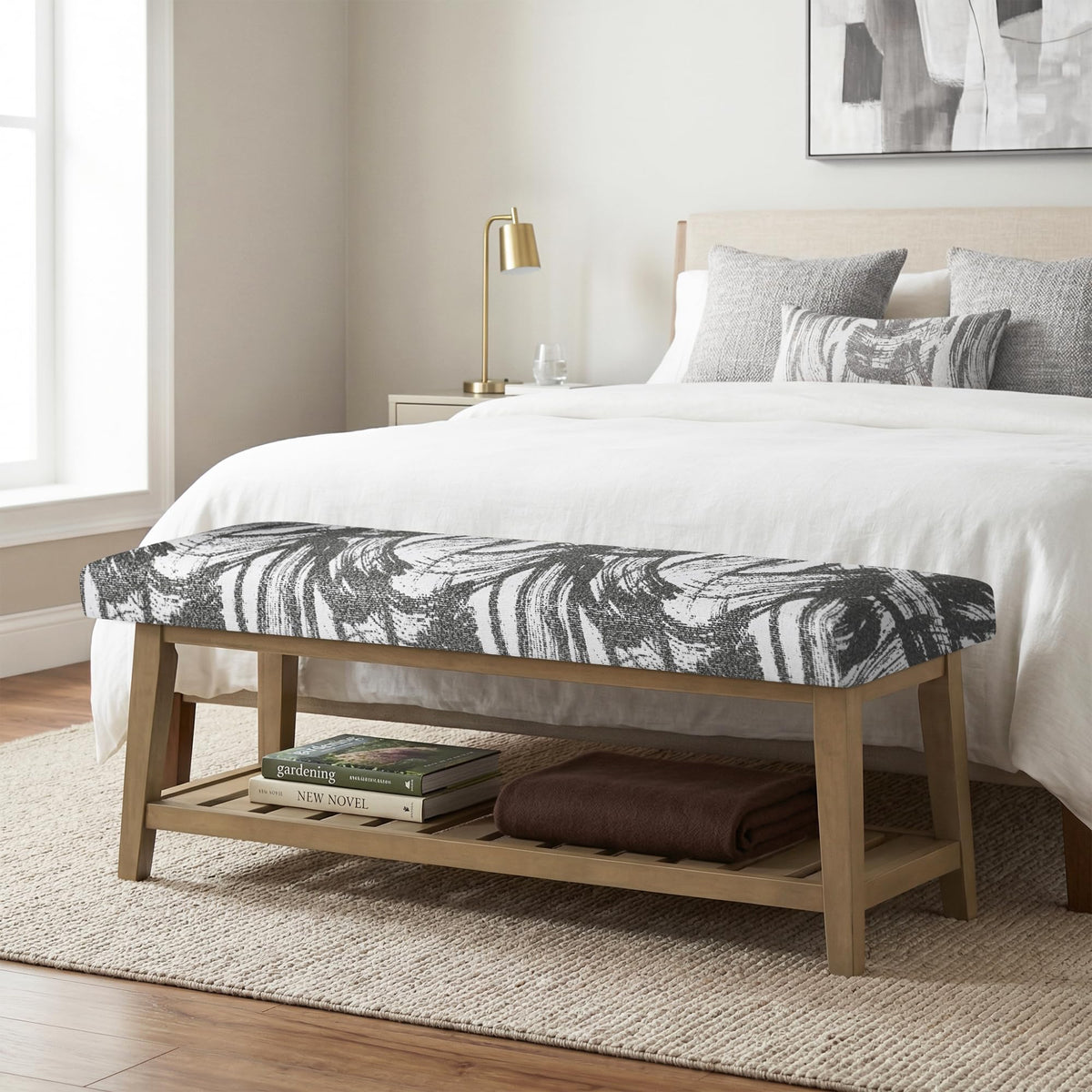 Zihanhome Entryway Shoe Bench, End of Bed Bench,Upholstered Bench(Beige)