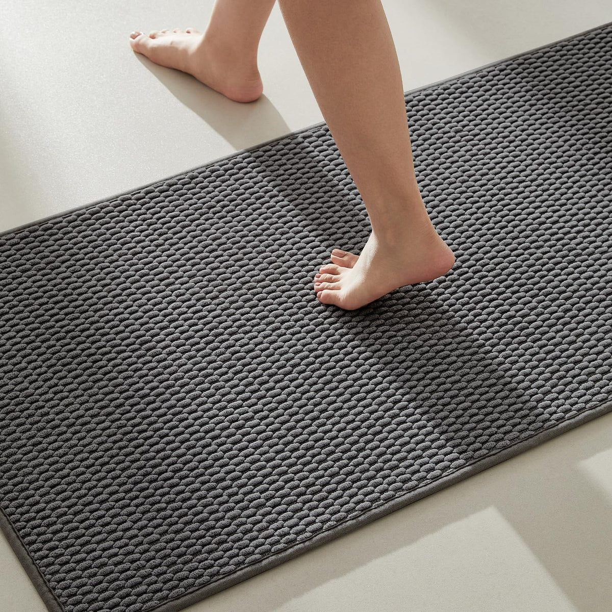 TYUU Bathroom Runner Rugs, Long Bath Mat Runner Washable Thin Quick Dry Low Pile Bathroom Runner Rugs Non Slip, Beige 24"x70"