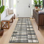 Modern Washable 8x10 Area Rug - Soft, Non-Slip, Stain Resistant, Farmhouse Tartan Plaid for Living Room, Bedroom, Nursery, Office - Beige