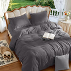 LBRO2M 100% French Linen Duvet Cover Set 3Pcs, Comforter Cover King Size