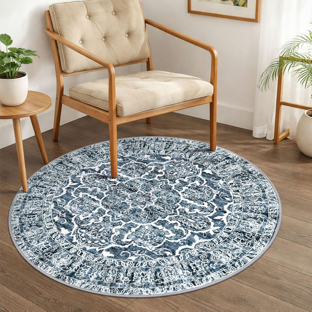 KUTA Vintage Extra Long Runners for Hallways 2.6x18ft Washable Blue White