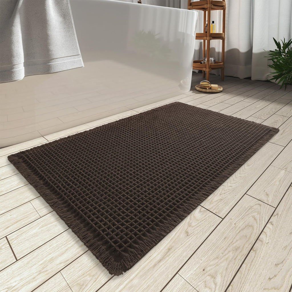 Upgraded Waffle Bath Mat Set of 2 Absorbent Bathroom Mat 18"x30" + 24"x48"