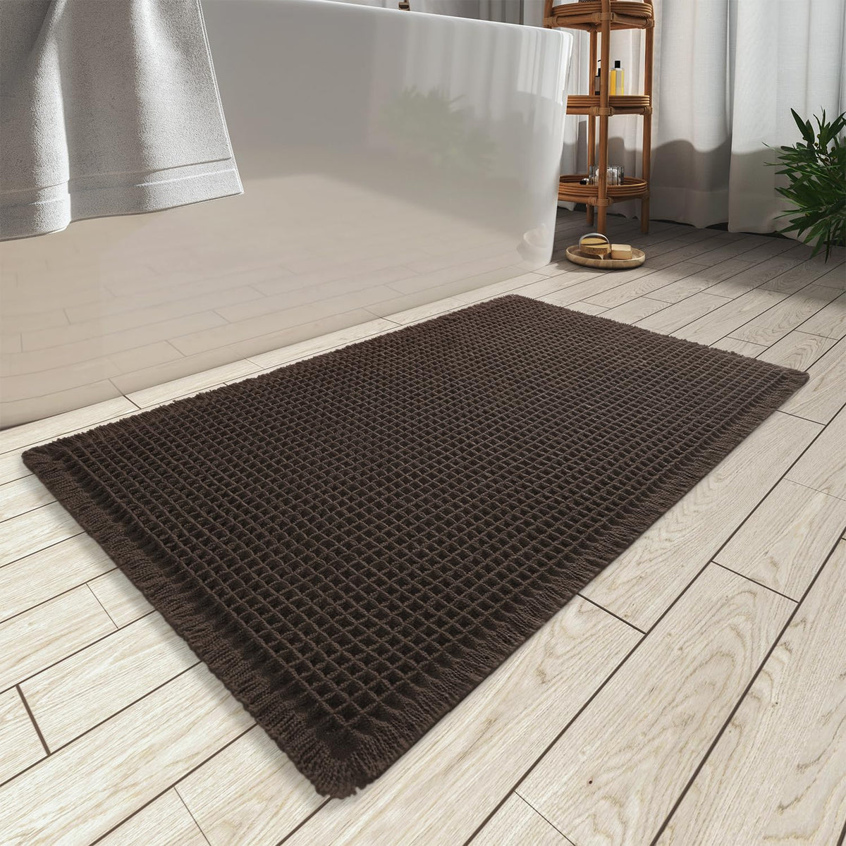 Upgraded Waffle Bath Mat Set of 2 Absorbent Bathroom Mat 18"x30" + 24"x48"