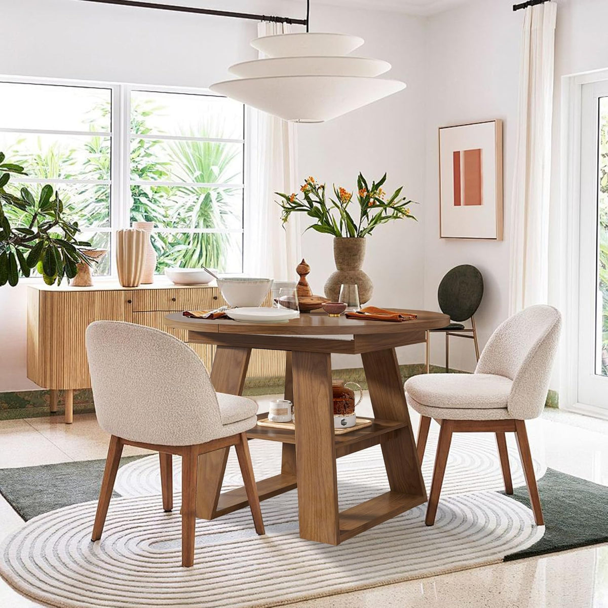 43.3"-59" Extendable Round Oval Dining Table for 4-8 with Storage Shelf