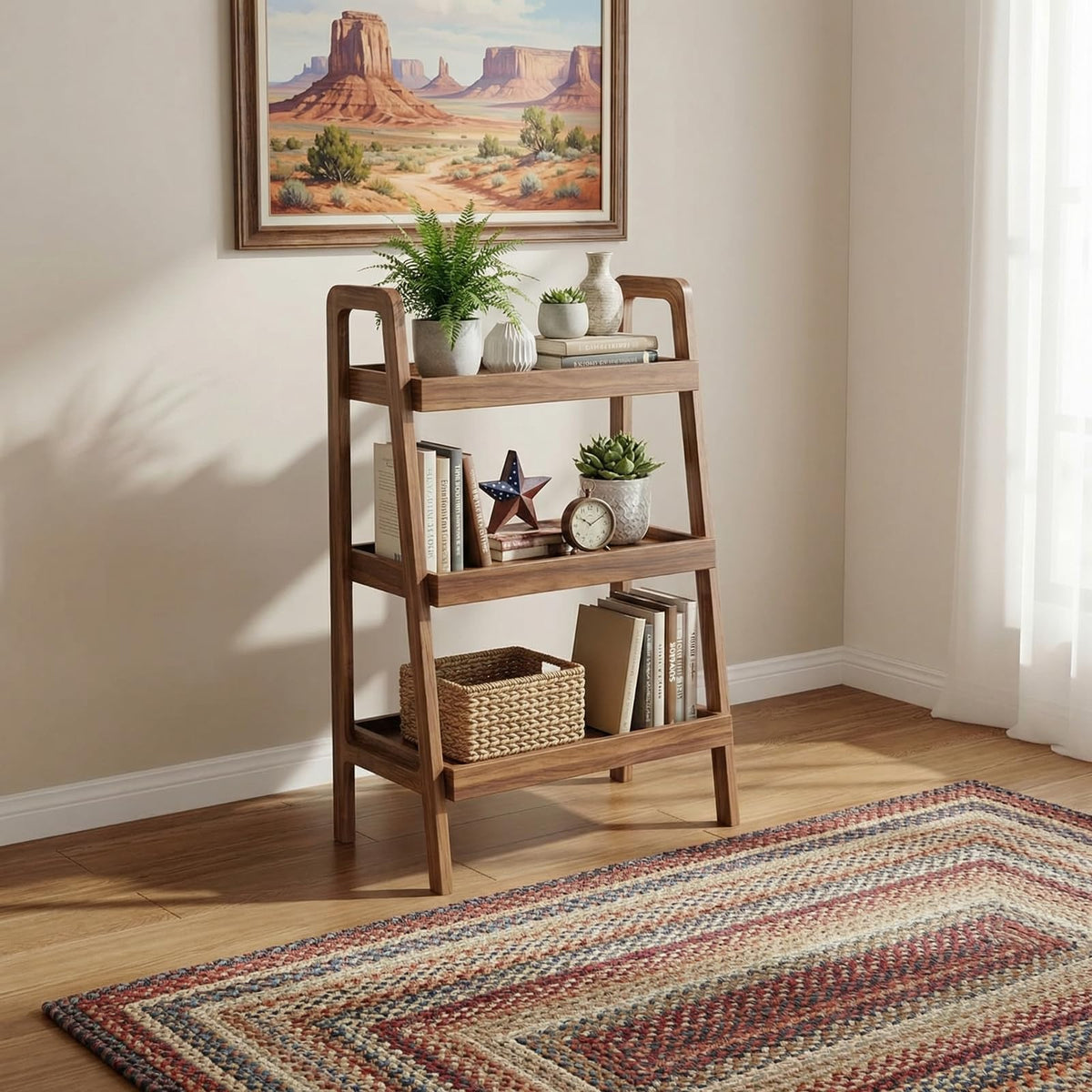 Ladder Shelf, 4-Tier Bookshelf, Modern Narrow Bookshelf, 100% Solid Wood Bookshelf, Shelves for Bedroom, Living Room (35 Inches)