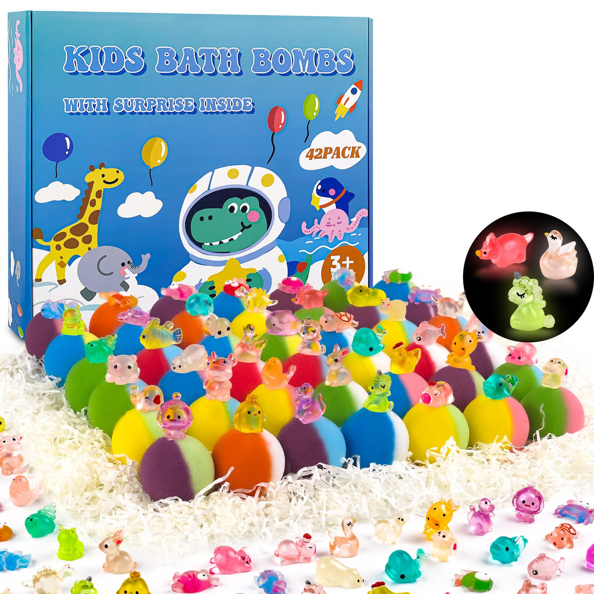 Bath Bombs for Kids, 24pcs Bath Bombs with Glow in The Dark Surprise Inside, Natural and Organic Colorful Bubble Bath Fizz for Kids, Perfect Birthday, Halloween, Or Christmas Gift for Boys and Girls!