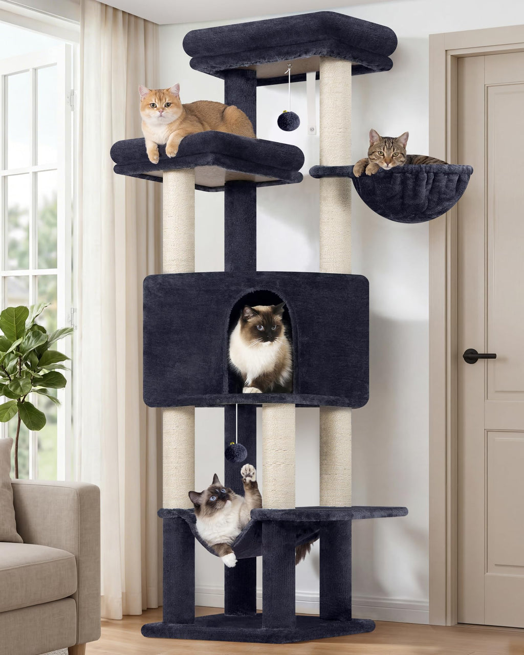 Globlazer F65D Corner Cat Tree Tower with Scratching Posts, Beige