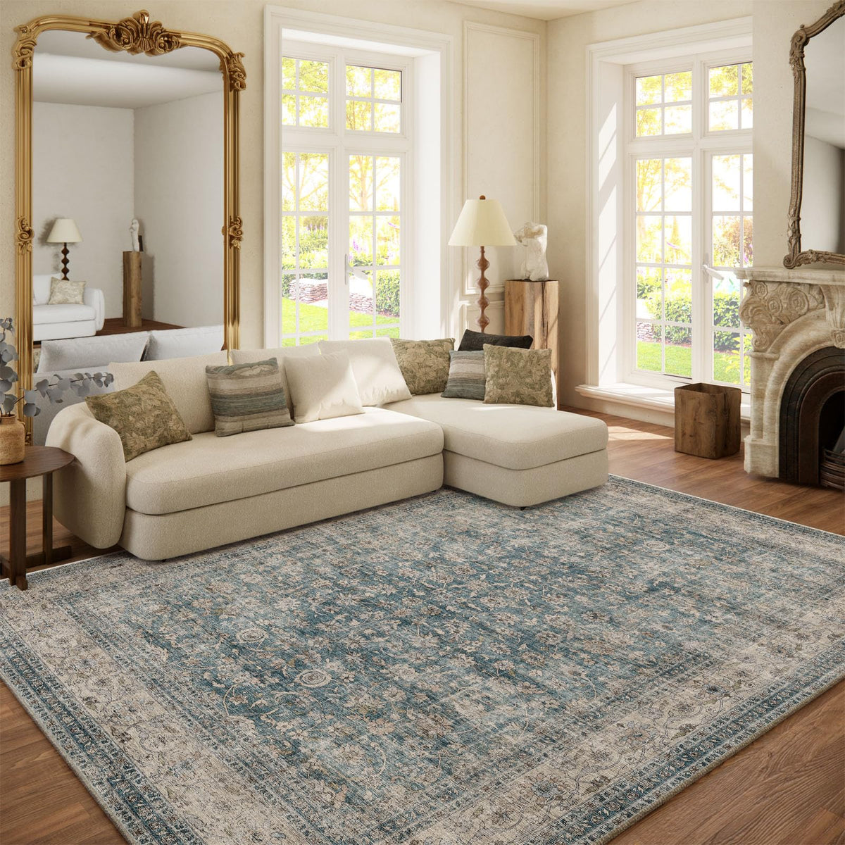 Washable Area Rugs for Living Room: 9x12 Bedroom Rug Boho Vintage Area Rug Stain Resistant Non Slip Low Pile Lightweight Soft Carpets for Dining Room Kitchen Nursery Kids Room Playroom Home Office