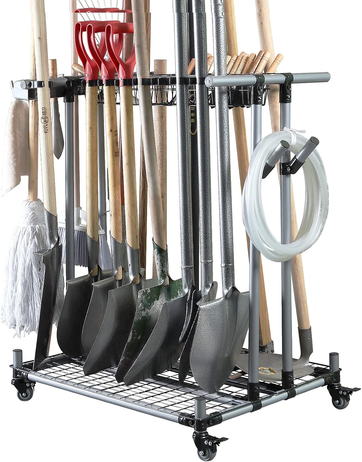 Heavy duty garden tool organizer garage storage holder storage large long farming tools lawn tool metal rack shovel and rake organizer