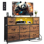 WLIVE LED Black Dresser TV Stand for 55 Inch TV, 8 Drawers