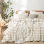 BESTOUCH Cotton Solid Duvet Cover Set Linen Feel Cornflower Blue Queen