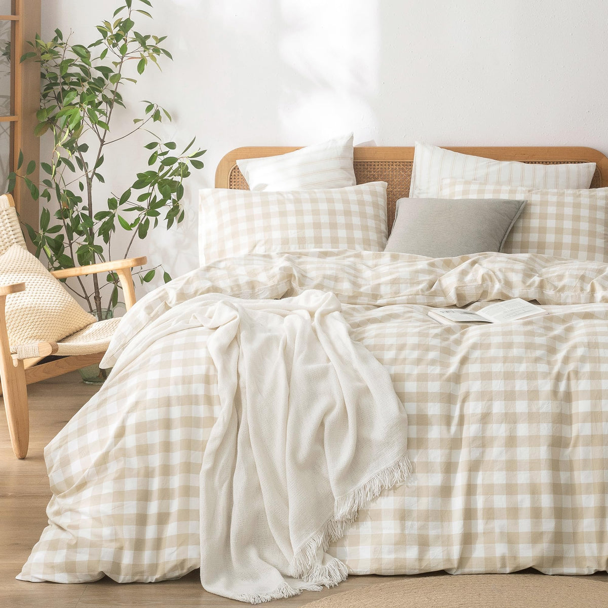 BESTOUCH Cotton Solid Duvet Cover Set Linen Feel Cornflower Blue Queen