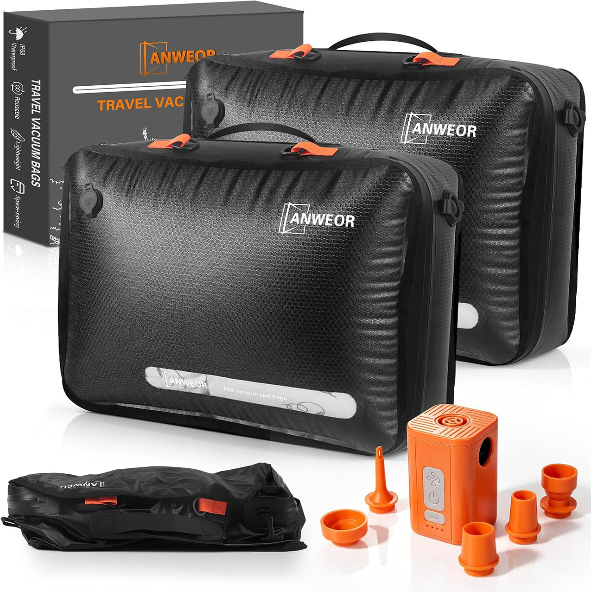 2 Pack with Vacuum Travel Bag for Suitcase, 30L Overpack Vacuum Bags w/Pump