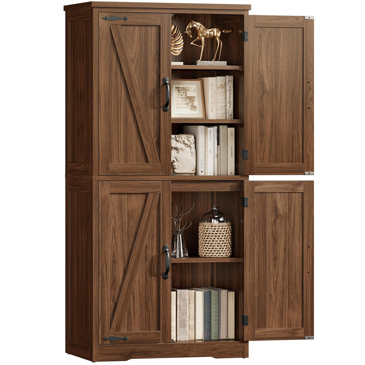 58.5" H Storage Cabinet, Farmhouse Kitchen Pantry Cabinet with 4 Doors