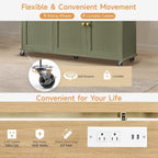 ONBRILL 60" Kitchen Island with Trash Can Storage, Rolling Island Table