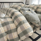 Plaid Duvet Cover Set Washed Cotton,Queen(90"x90"),Multicolor Gingham