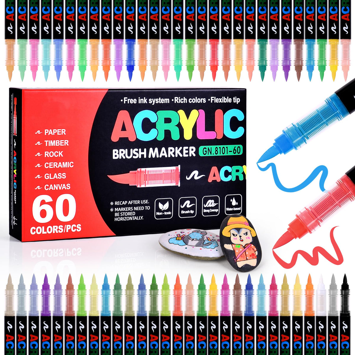 Acrylic Paint Markers Brush Tip 240 Colors, Automatic Ink Control, No-Bleed