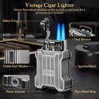 XIFEI Classic Flint-Wheel Cigar Lighter, Adjustable Dual Jet Flame