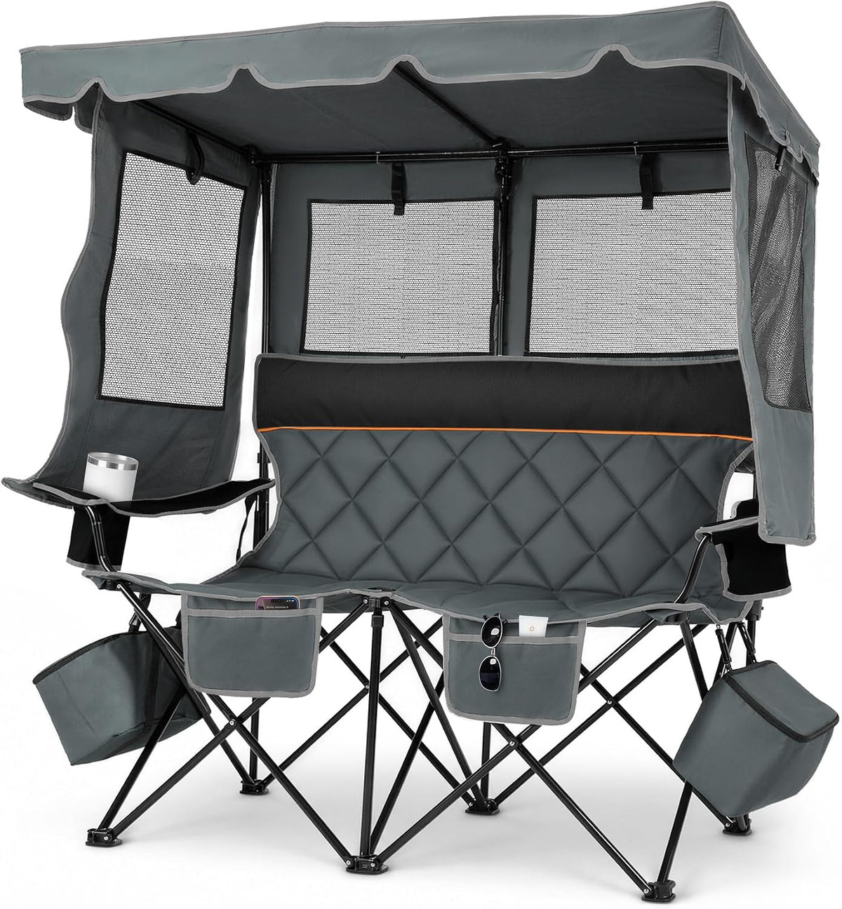 Suteck Double Camping Chair with Canopy, 660lbs Folding Loveseat with Shade