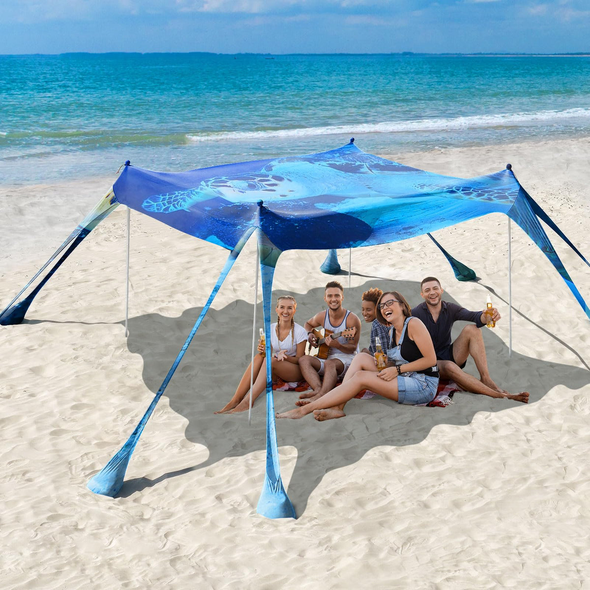 Rhino Valley 10 x 10 FT Beach Tent UPF50+ with 8 Sandbags 4 Poles, Sky Blue