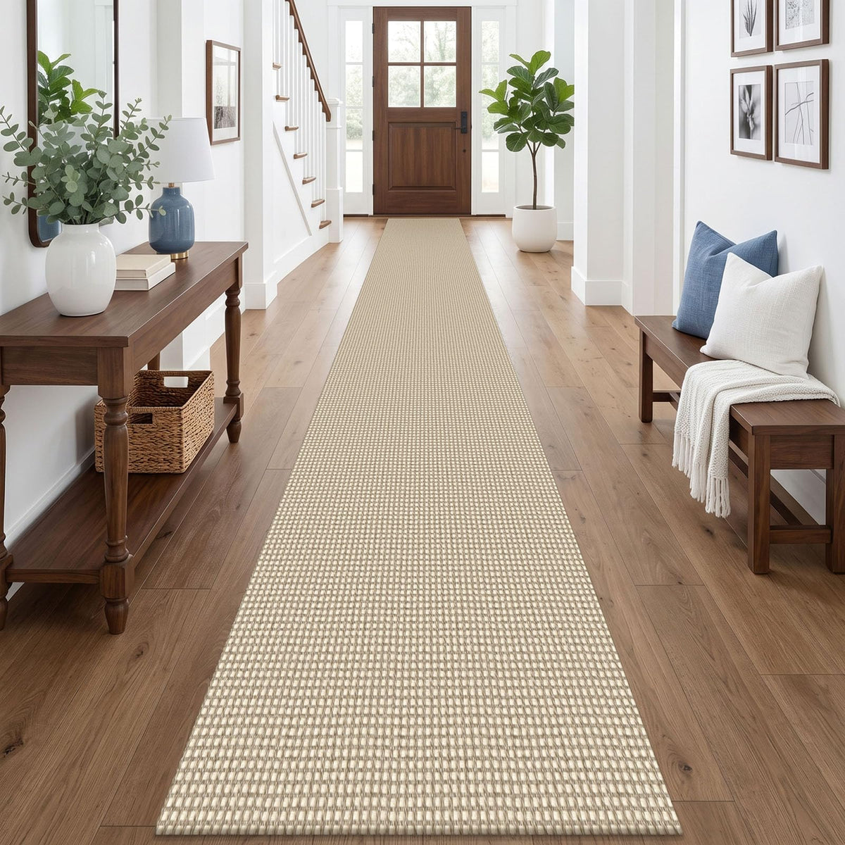 EARTHALL Woven Area Rugs 6x9 Ft Washable Living Room Rugs Non Slip Rubber Backed Dining Room Rug Braided Bedroom Rugs Indoor Floor Carpet for Living Room, Bedroom, Dining Room, Beige/Ivory