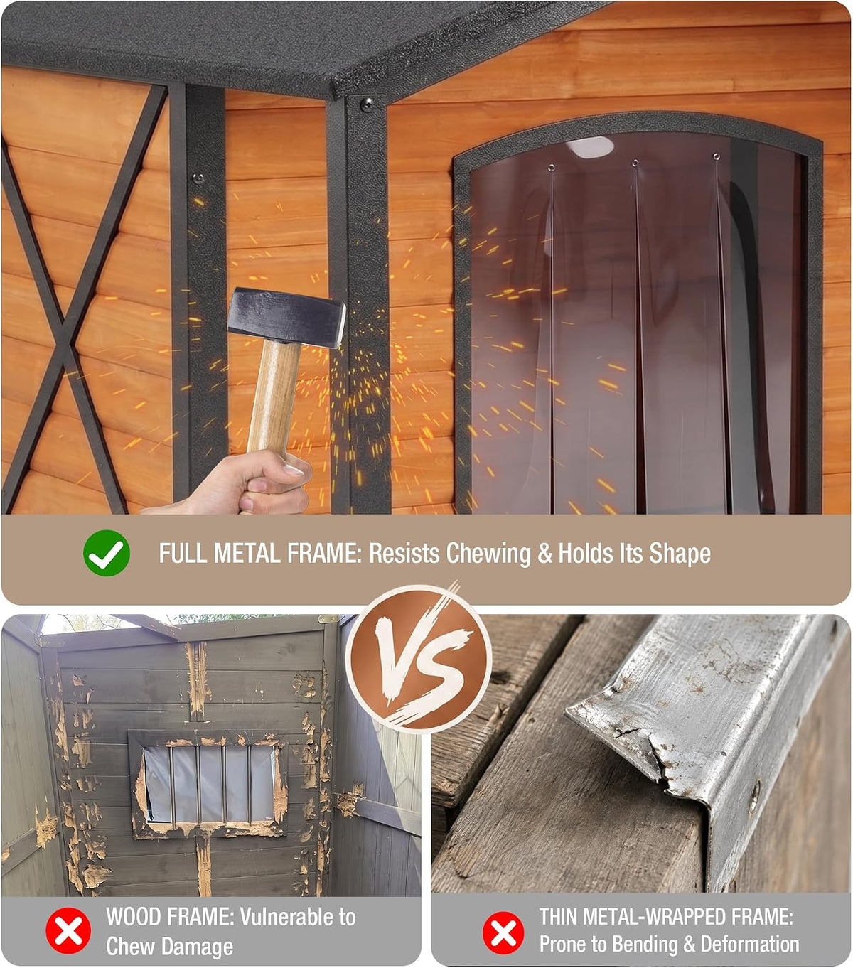Extra Large Dog House Outdoor with Full Iron Frame and Covered Porch