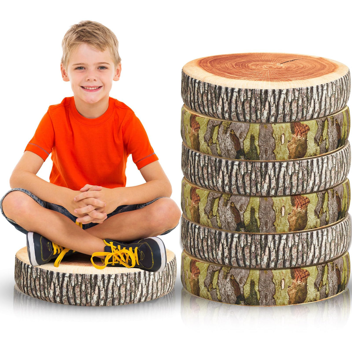 Juexica 16 Pcs Decorative Round Wood Stump Throw Pillow Tree Floor Cushions