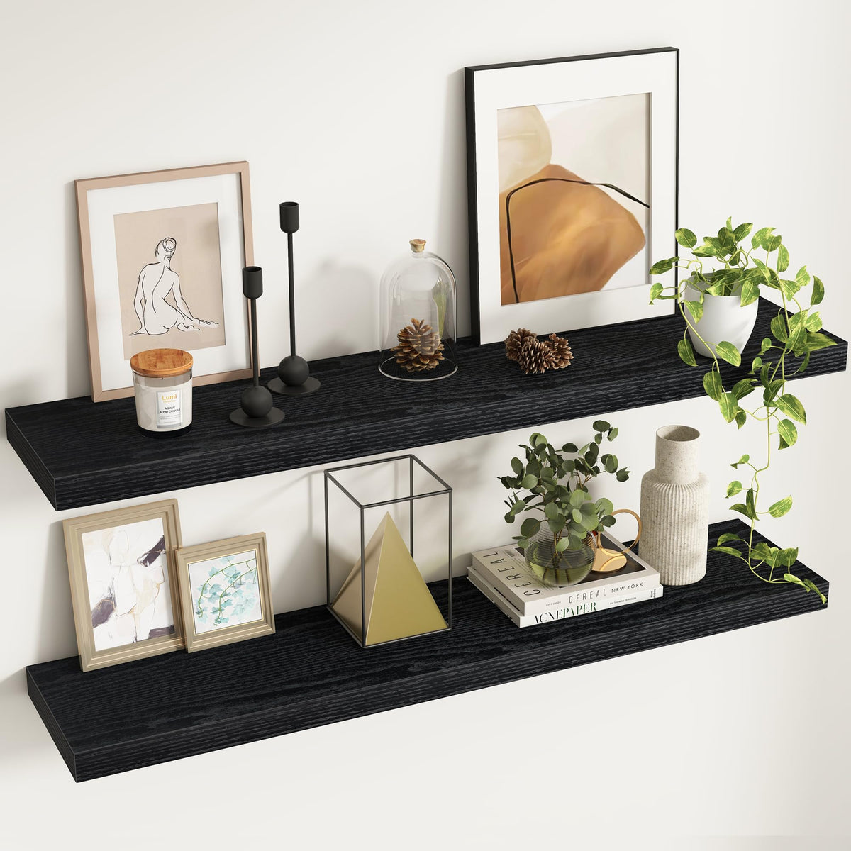 Fun Memories Floating Shelves - 2 Pack 12 Inch Rustic Wooden Wall Shelves - Extra Deeper & Thicker Wall Mounted Storage Shelf for Living Room, Kitchen, Farmhouse - 36" W x 12" D x 1.8" H - Brown