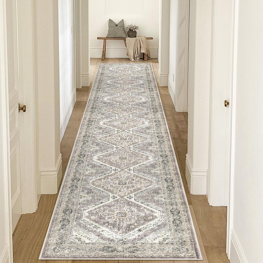 KUTA Vintage Extra Long Runners for Hallways 2.6x18ft Washable Blue White