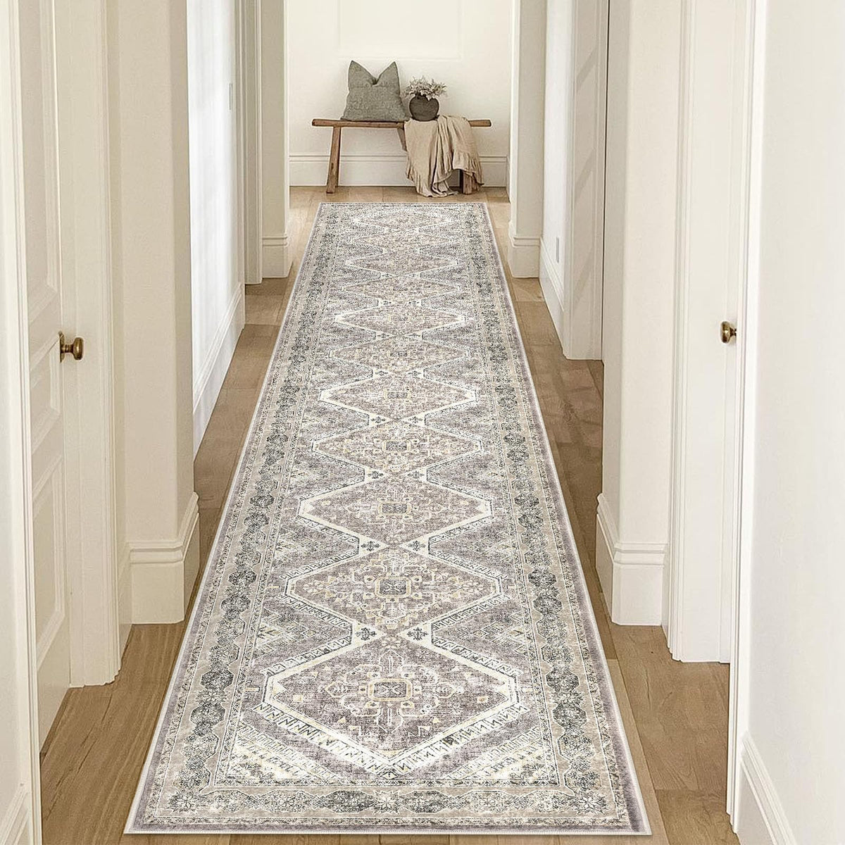 KUTA Vintage Extra Long Runners for Hallways 2.6x18ft Washable Blue White